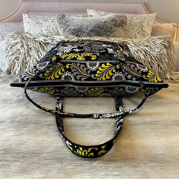 VERA BRADLEY Baroque Miller Bag 2010 Travel Carryon Tote Zip Black White Yellow - Picture 8 of 13